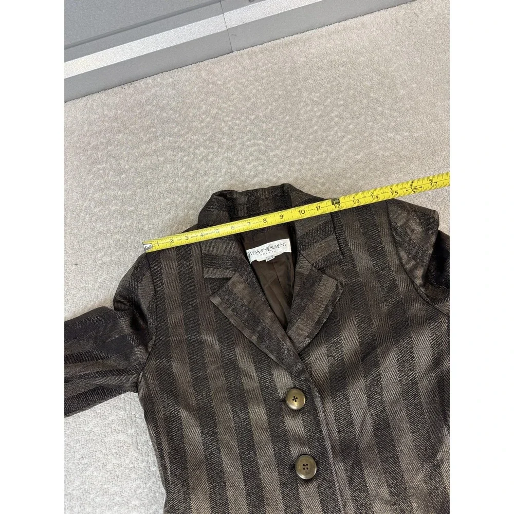 Vintage Yves Saint Laurent Blazer Womens 8 Brown Striped Button Gold Black - Picture 5 of 9